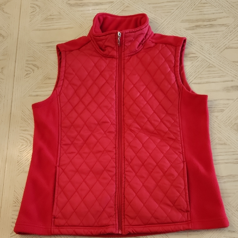 For Cynthia Bold Red Quilted Vest Size L